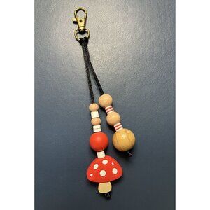 Red White Tan Beaded Mushroom Keychain Bag Purse Water Bottle Charm